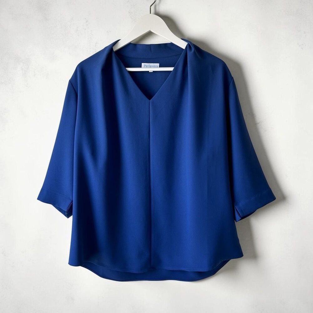 Perlavera Womens Silvia Blouse Size XL Royal Blue Polyester Minimalist Chic